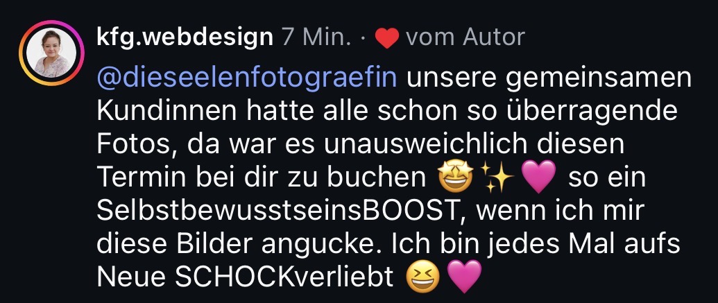 „SelbstbewusstseinsBOOST… jedes Mal aufs Neue SCHOCKverliebt.“